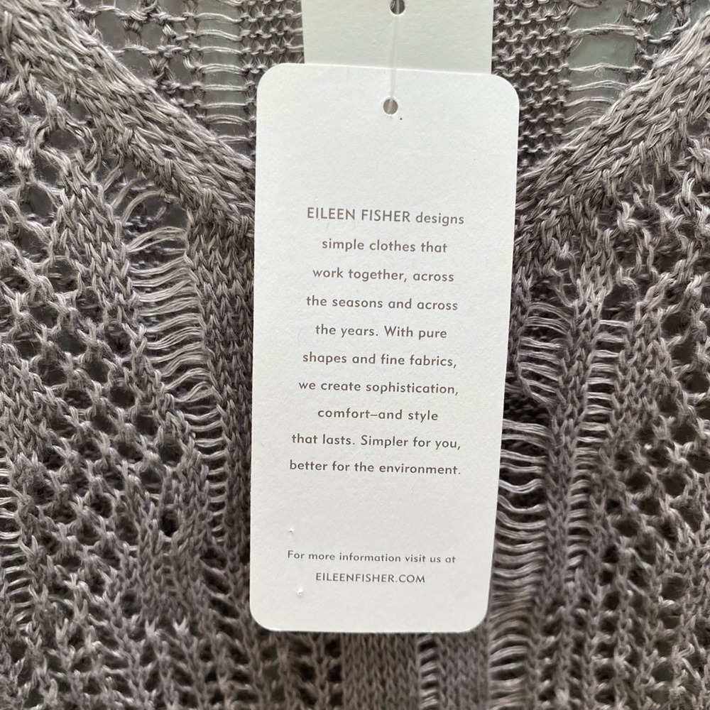 Eileen Fisher Precious Metal Open Texture Linen Silver V Neck S/S Top XS - Picture 6 of 11